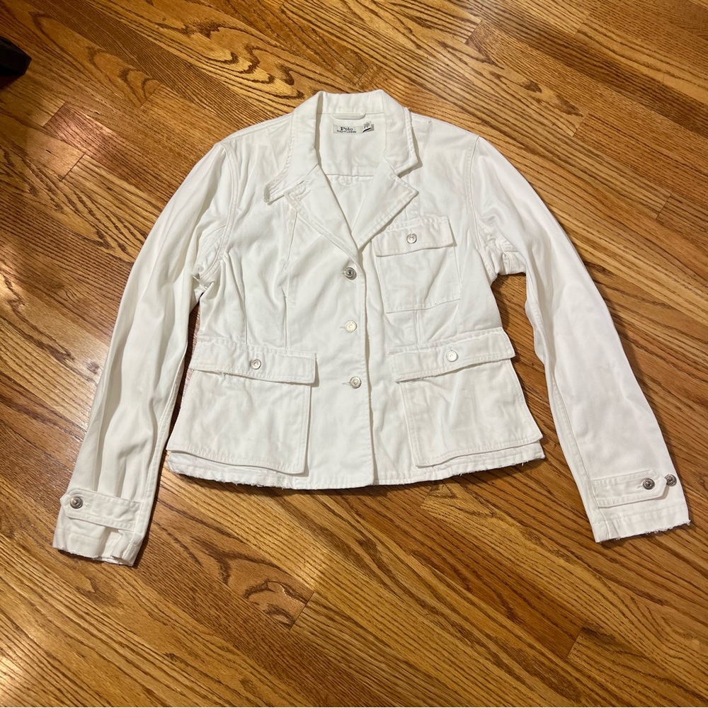 Polo Ralph Lauren White Denim Jacket Blazer / Utility Jacket Women’s 14